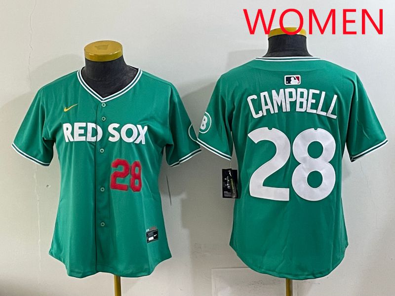 Women 2025 Boston Red Sox 28 Campbell Dark Green Joint Name Nike MLB Jersey style 4